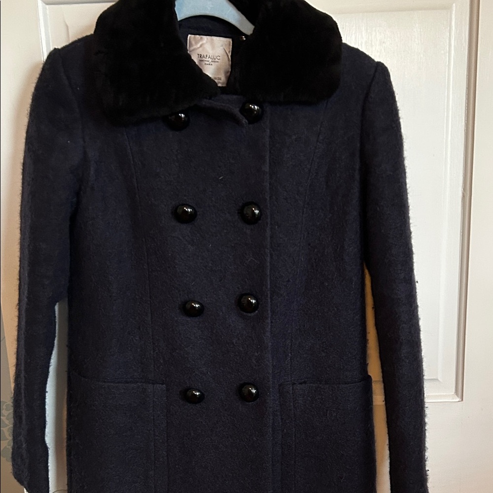 Zara Trafaluc Elegant Black Double-Breasted Women's Coat
